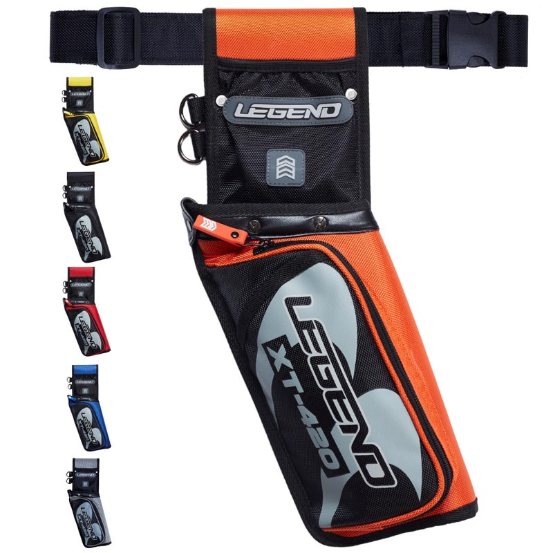 Legend حافظة السهام LEGEND XT420 - حامل السهام، حافظة رماية مع 3 أنابيب للسهام، حافظة خصر نايلون متينة مع جيوب متعددة لملحقات الرماية، بطاقة النتائج والأدوات - لليد اليمنى، برتقالي - Image 1